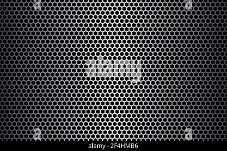 Metal hexagon texture. Steel honeycomb background. Futuristic metal mesh. Light perforated sheet. Industrial hexagonal backdrop. Vector Stock Vector