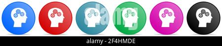 Head vector icons, set of circle gradient buttons in 6 colors options for webdesign and mobile applications Stock Vector
