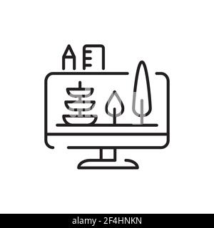 Landscape design black line icon. Pictogram for web page, mobile app, promo. Editable stroke. Stock Vector
