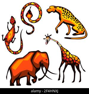 Set of African animals. Illustration of savannah wildlife. Stock Vector