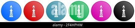 Gas vector icons, set of circle gradient buttons in 6 colors options for webdesign and mobile applications Stock Vector
