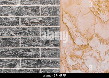 White and orange-brown wall texture and dark brick interior wall with abstract pattern facade background. Stock Photo