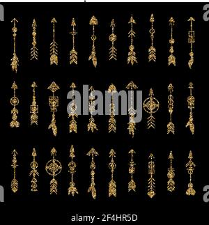 Set of gold arrow. Tribal elements collection. Geometric trendy hipster jewelry collection. Vector design elements. Stock Vector