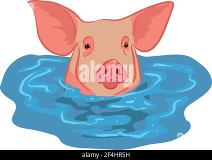 Vector pig cartoon character swimming isolated on white background. Stock Vector
