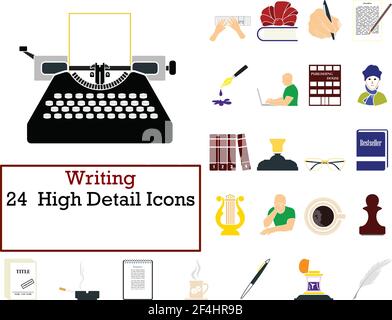 Writing Icon Set. Flat Design. Fully editable vector illustration. Text expanded. Stock Vector