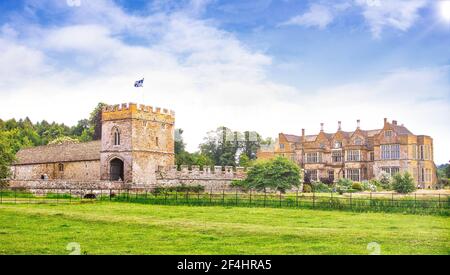 Panoramic view of Broughton Castle showing fortifications Stock Photo
