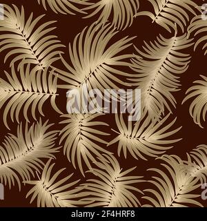 Vector tropical seamless pattern with decorative gold  leaves of palm tree. Jungle  background, wallpaper. Stock Vector