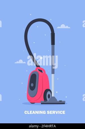 Cleaning service design concept for web banner, infographic, poster. Modern vacuum cleaner. Electrical appliance for cleaning. acuun cleaner for home Stock Vector