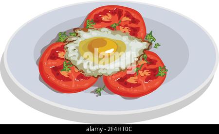 Fried Egg On Plate stock illustration vector isolated in white background Stock Vector