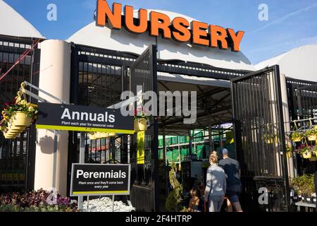 Shoppers enter the nursery department in the Home Depot in Tigard, Oregon, on Saturday, March 13, 2021. Stock Photo