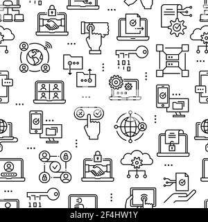 Blockchain technology seamless pattern with line icons. Stock Vector