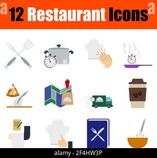 Restaurant Icon Set. Flat Design. Fully editable vector illustration. Text expanded. Stock Vector