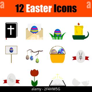 Easter Icon Set. Flat Design. Fully editable vector illustration. Text expanded. Stock Vector