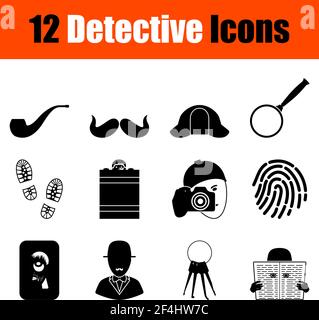 Detective Icon Set. Cute and Smooth Glyph Design. Fully editable vector illustration. Text expanded. Stock Vector