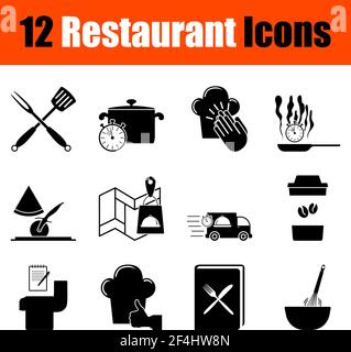 Restaurant Icon Set. Cute and Smooth Glyph Design. Fully editable vector illustration. Text expanded. Stock Vector