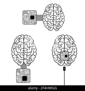 Brain microscheme chip charging background Stock Vector