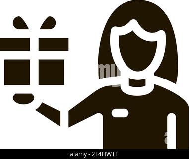 Woman with Gift Icon Vector Glyph Illustration Stock Vector