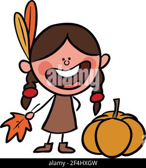 Happy thanksgiving day cute girl with pumpkin vector illlustration Stock Vector