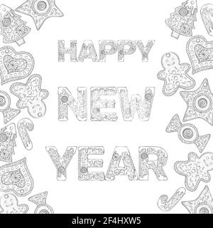 Gingerbread lettering new year frame Stock Vector