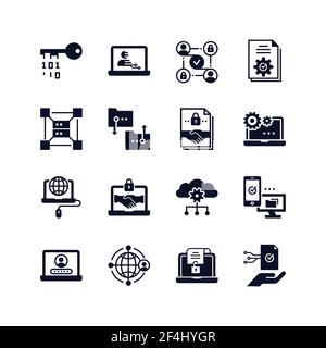 Blockchain web icon set Stock Vector