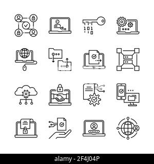 Blockchain technology icons Stock Vector