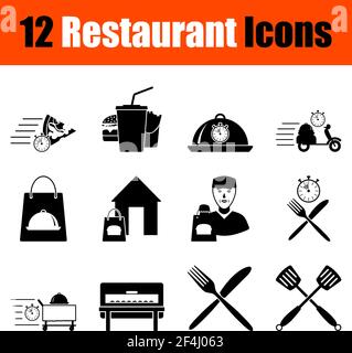Restaurant Icon Set. Cute and Smooth Glyph Design. Fully editable vector illustration. Text expanded. Stock Vector
