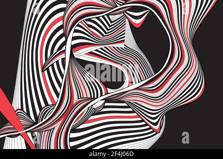 Abstract linear vector background with waves and stripes on dark background. An example of abstraction of the waves for a website or poster. Stock Vector