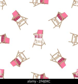 Illustration on theme colorful modern child high chair for baby feeding. Drawing consisting of collection colored layouts child chair on high legs. Ki Stock Vector
