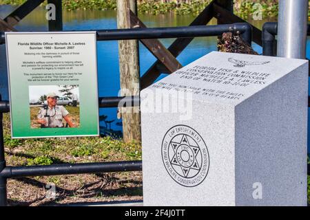 Memorial to Florida Wildlife Officer Michelle A. Lawless at the Everglades & Francis S. Taylor Wildlife Management Area on Alligator Alley, I75, in Fl Stock Photo