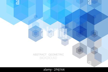 Geometric shaped design of blue hexagons. Brochure template Stock Vector