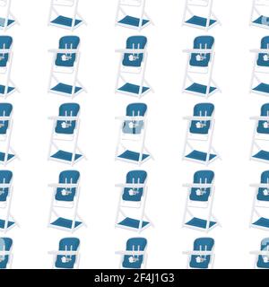 Illustration on theme colorful modern child high chair for baby feeding. Drawing consisting of collection colored layouts child chair on high legs. Ki Stock Vector