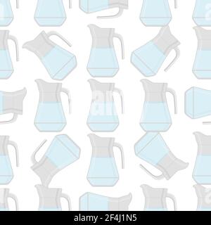 Illustration on theme colored set identical types glass jugs for drinking water. Water pattern consisting of collection kitchen accessory, same glass Stock Vector
