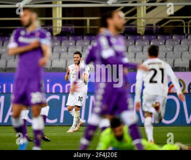 Florence, Italy. 21st Mar, 2021. Dusan Vlahovic (ACF Fiorentina) during ACF  Fiorentina vs AC Milan, Italian football Serie A match in Florence, Italy,  March 21 2021 Credit: Independent Photo Agency/Alamy Live News