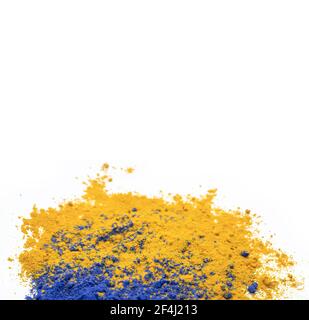 Multi-colored abstract powder explosion on white backgrounds. Stock Photo