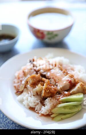 Crispy roast pork with rice , Thai food Stock Photo