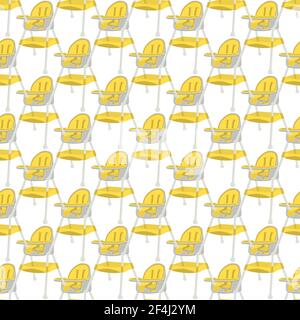 Illustration on theme colorful modern child high chair for baby feeding. Drawing consisting of collection colored layouts child chair on high legs. Ki Stock Vector