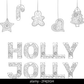 gingerbread lettering holly jolly Stock Vector