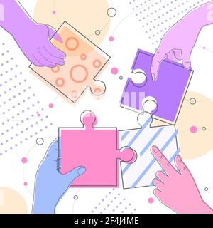 businesspeople hands putting parts of puzzle together problem solution teamwork concept Stock Vector