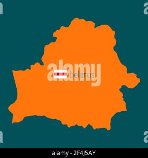 Simple orange outline silhouette of Belarus with flag. Vector graphic template Stock Vector