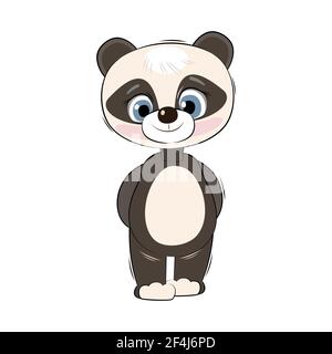 Little panda bear cub. Isolated object on a white background. Cheerful kind animal child. Cartoons flat style. Funny. Vector Stock Vector