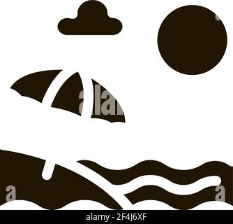 Beach with Umbrellas Icon Vector Glyph Illustration Stock Vector