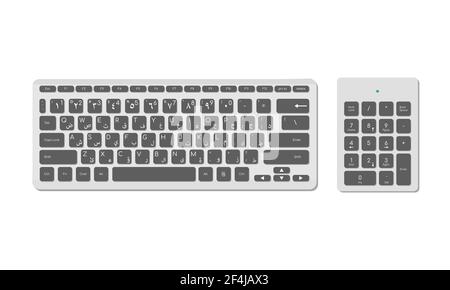 A set of Arabic computer keyboards, basic and numeric with symbols, gray. A modern image of a computer keyboard. Flat vector illustration Stock Vector