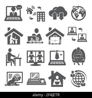 Home working icons on white background Stock Vector
