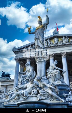 Palles Athene Fountain in front of the Parliament in Vienna, Austria Stock Photo