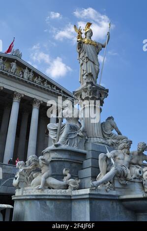 Palles Athene Fountain in front of the Parliament in Vienna, Austria Stock Photo