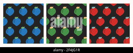 Set seamless different strawberry pattern. Stock Vector