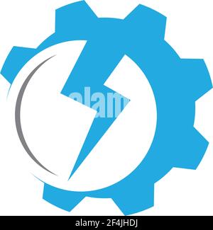Lightning bolt  with gear icon logo creative vectorillustration Stock Vector