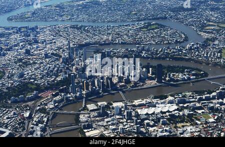 Aerial view of Brisbane's downtown. Stock Photo