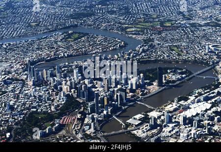 Aerial view of Brisbane's downtown. Stock Photo