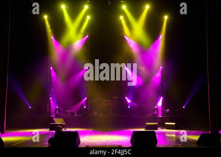 Empty stage. Multicolored lights, light show at the Concert. Stock Photo